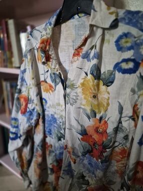 Express Boyfriend Floral Linen Button-Up Shirt
